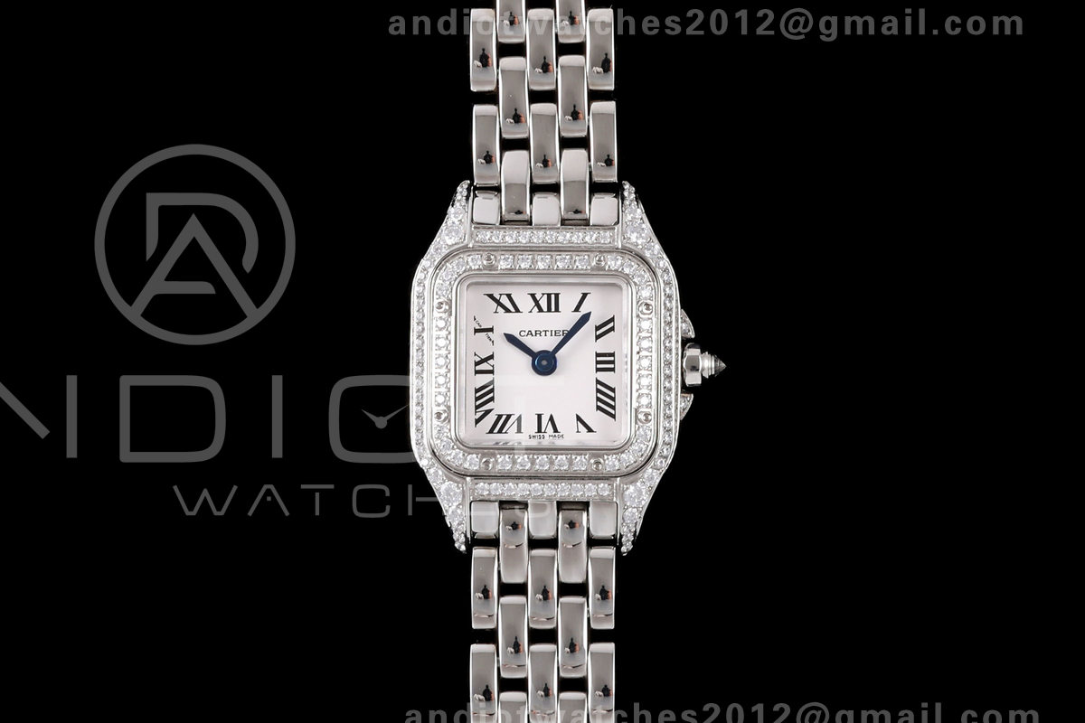 Panthère Ladies 19mm SS AF 1:1 Best Edition White Dial Full Diamonds case on SS Bracelet Ronda Quartz